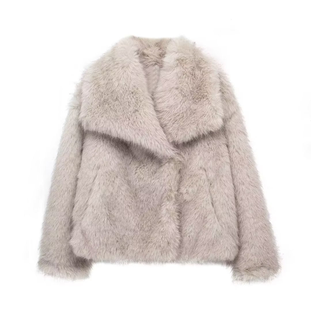 Winter Plush Coat Fashion Warm Thicken Fluffy Lapel Jacket Outwear Casual Long Sleeve Tops Womens Clothing by http://Loyshop.shop