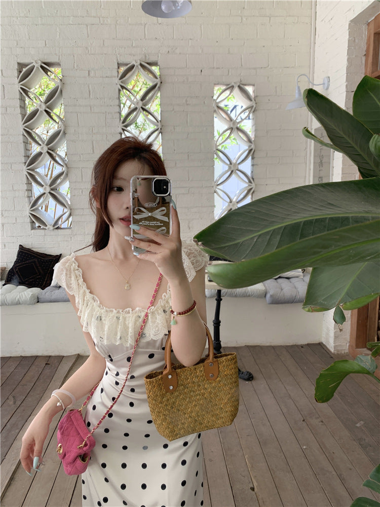 Polka Dot Brace Dress Women