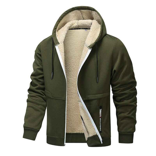 Casual Hoodies For Men Heavyweight Fleece Sweatshirt Winter Thick Sherpa Lined Hooded Zipper Jacket Thick Streetwear Coats