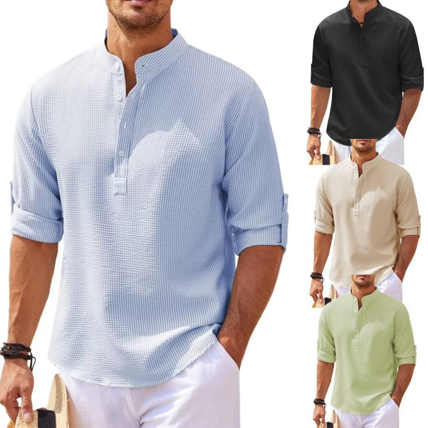 Stand Collar Button Shirt Summer Pineapple Texture Shirt Casual Top Men's Clothing by http://Lolyshop.shop
