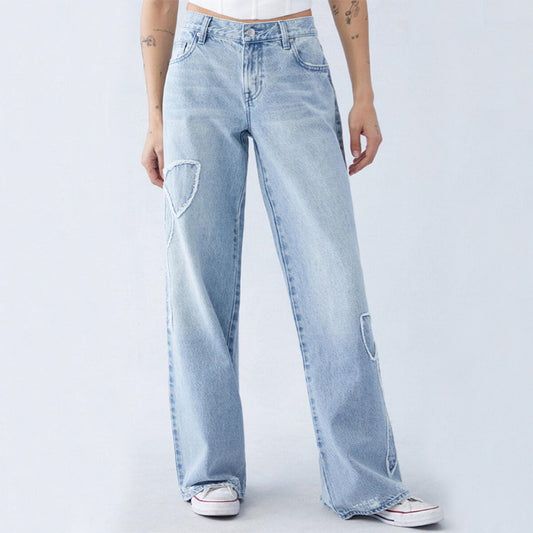Women's Straight Trousers Embroidered Side Frayed Butterfly Jeans Street Design Hot Girl Baggy Pants by http://Lolyshop.shop
