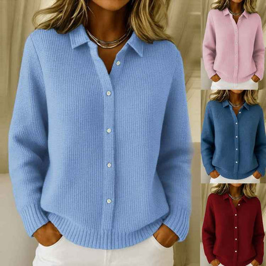 Casual Fashion Button Knitted Lapel Sweater For Women Long Sleeve Knitted Sweaters Tops Winter Jumper