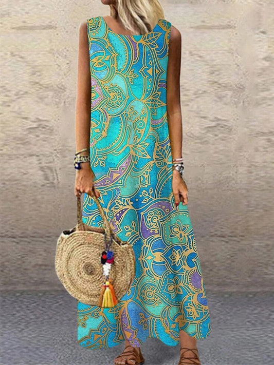 Printed Round Neck Dress Home Dress