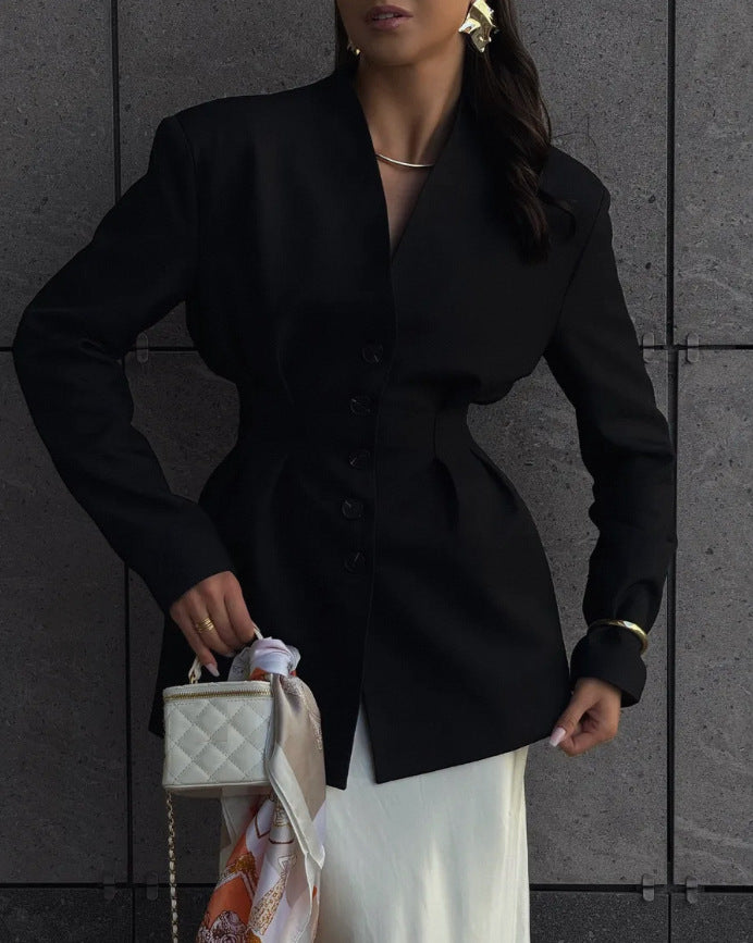 Advanced Sense Vintage Single-breasted Waist-controlled Long Sleeves - Http:// Lolyshop.shop