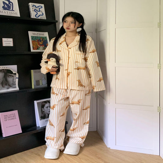 Cute Puppy Printed Long-sleeved Pajamas Trousers Home Wear Two-piece Set by http://Loyshop.shop
