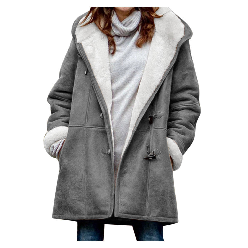 Winter Button Coat Fashion Warm Hooded Jacket With Pockets Women's Clothing - Http:// Lolyshop.shop