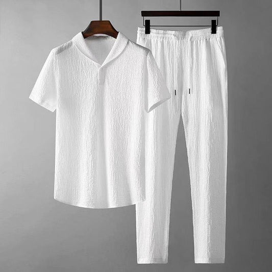 Leisure Suit Summer Loose Short Sleeve Top And Drawstring Trousers Fashion Mens Clothing by http://Lolyshop.shop
