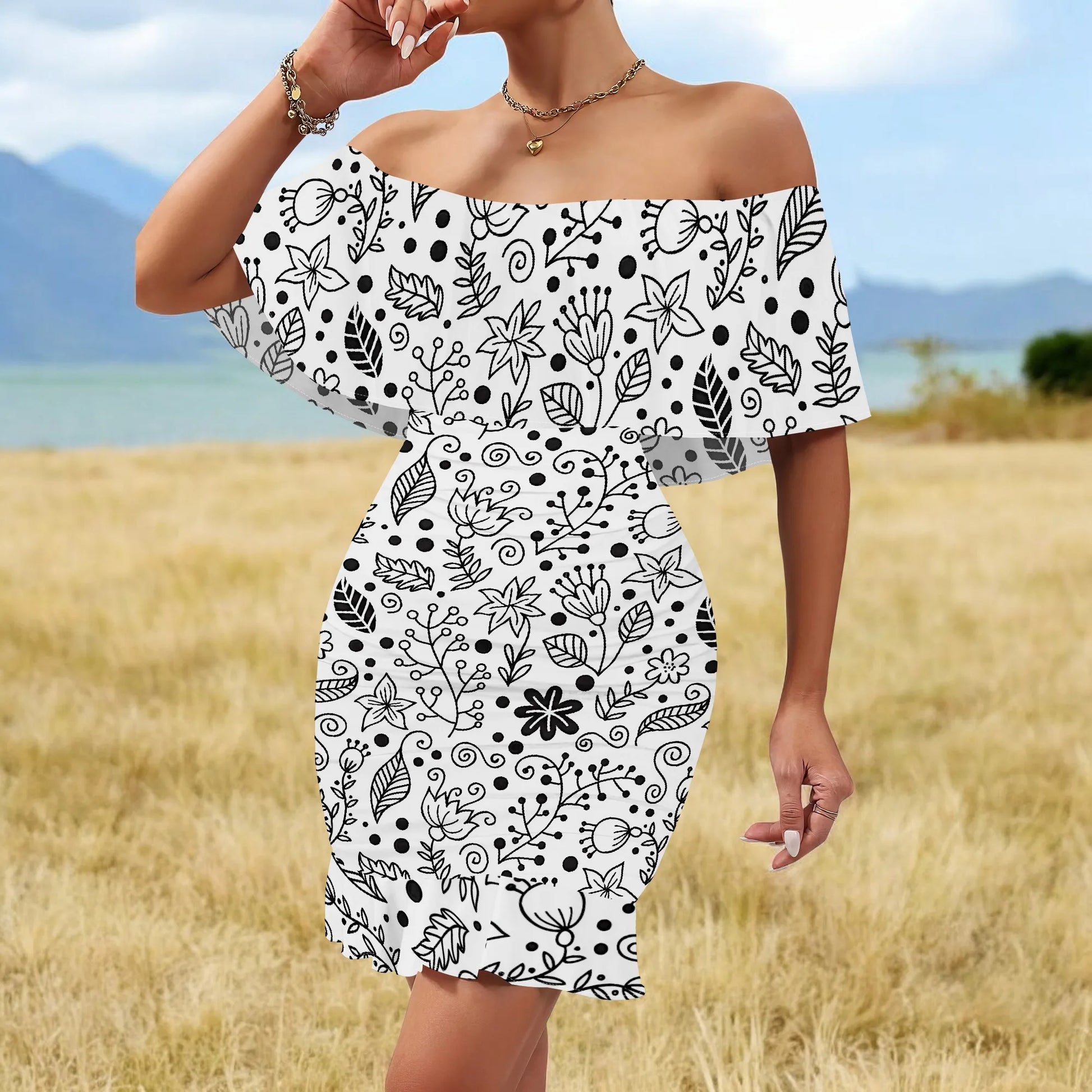 Women's 2025 Spring/Summer New Customized Casual Loose Swinging Collar Shoulder Printed Flower Strap Dress by http:// Lolyshop.shop