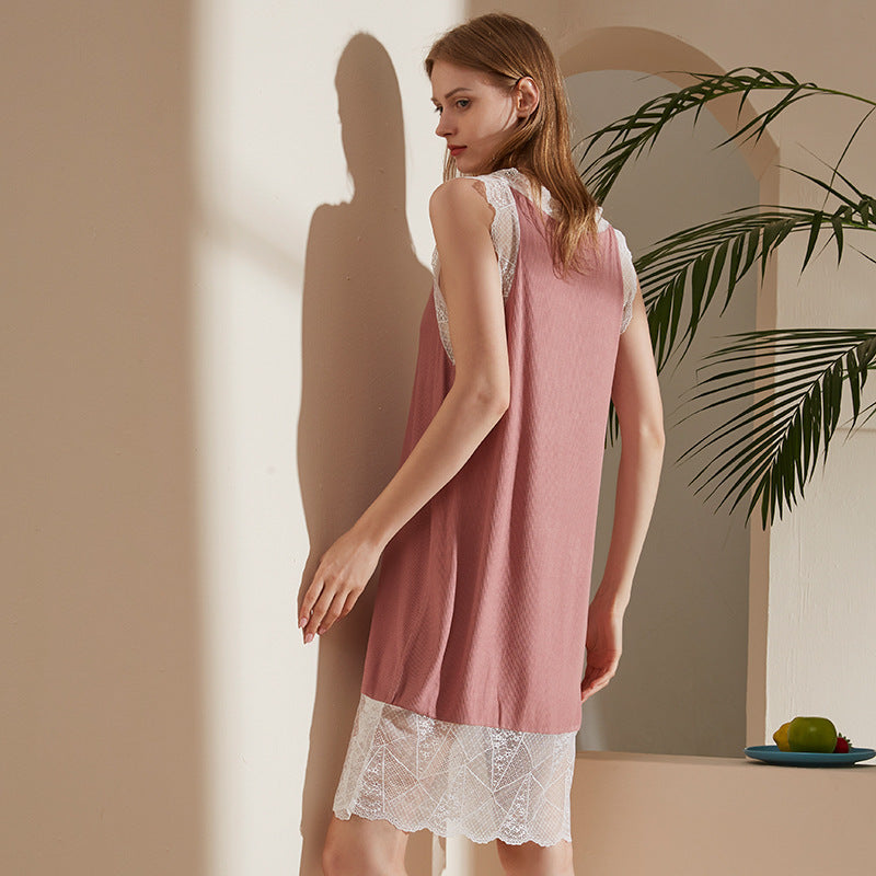 Mid-length Lace Sleeping Modal Cotton Homewear by http://Lolyshop.shop