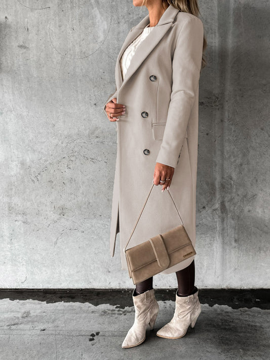 Double Breasted Lapel Coat Winter Fashion Solid Slim Long Jacket Long Sleeve Tops Womens Clothing by http://Loyshop.shop
