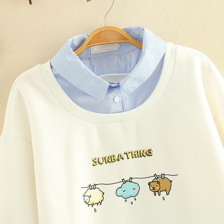 Striped Lapel Fake Two Thick Sweater Clothes Rack Cartoon by http://Lolyshop.shop