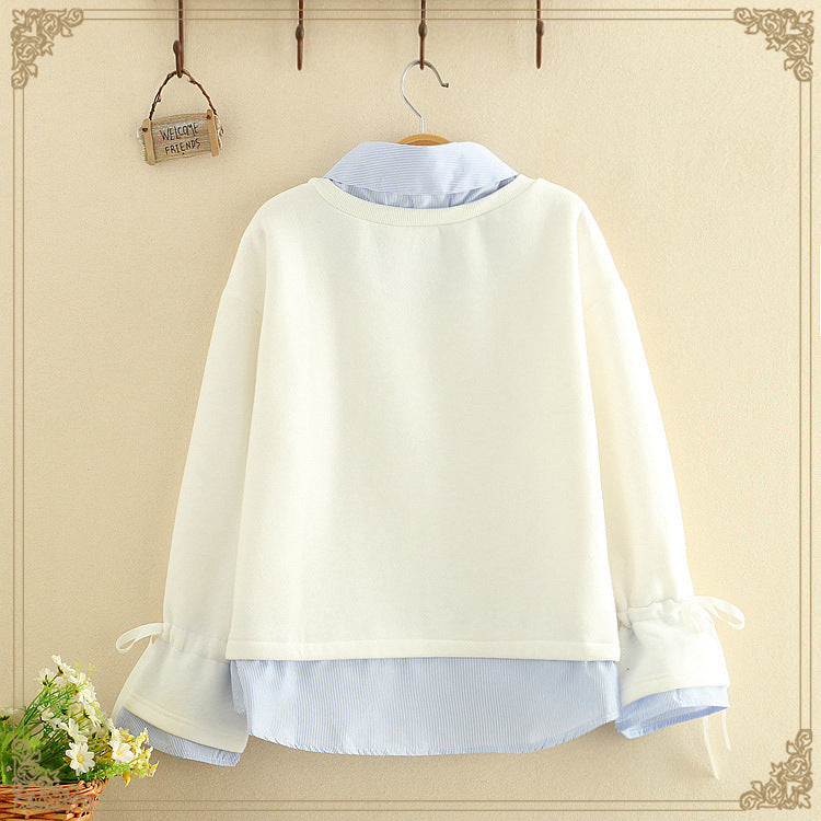 Striped Lapel Fake Two Thick Sweater Clothes Rack Cartoon by http://Lolyshop.shop