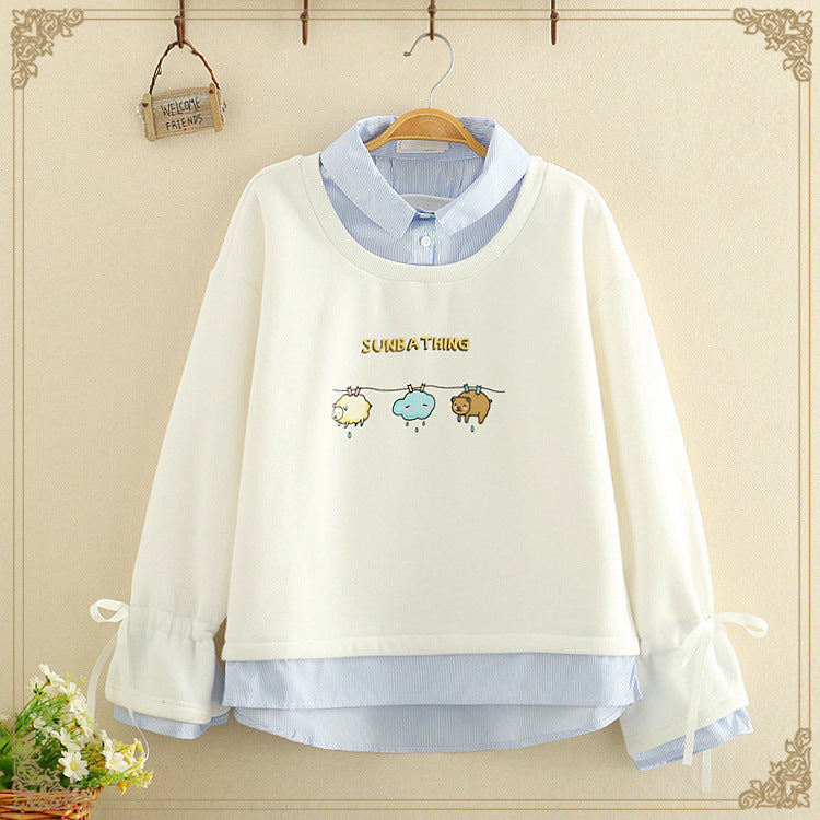 Striped Lapel Fake Two Thick Sweater Clothes Rack Cartoon by http://Lolyshop.shop