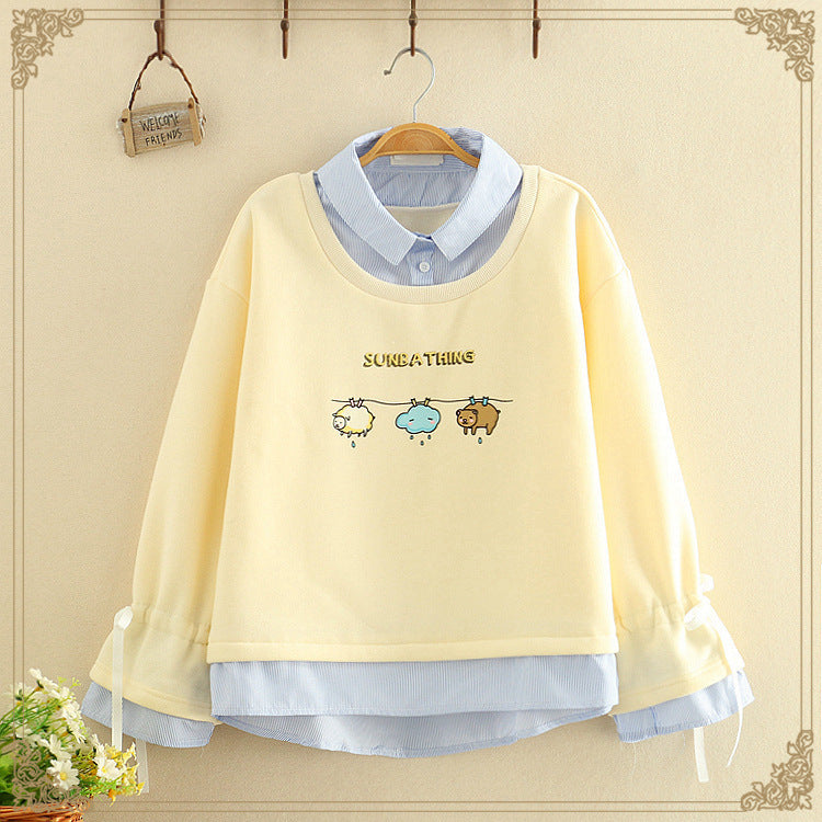 Striped Lapel Fake Two Thick Sweater Clothes Rack Cartoon by http://Lolyshop.shop