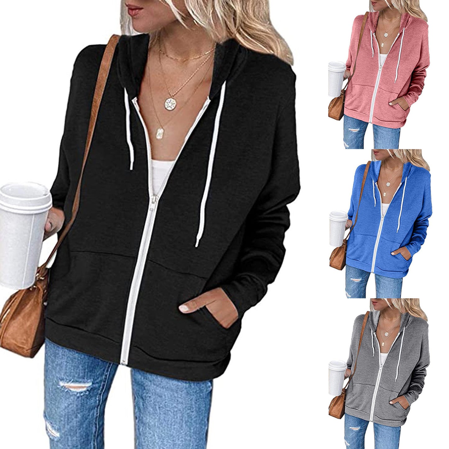 Pocket Drawstring Hooded Zipper Padded Cardigan