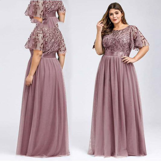 Fat Women High Sequins Mesh Long Dress 9XL