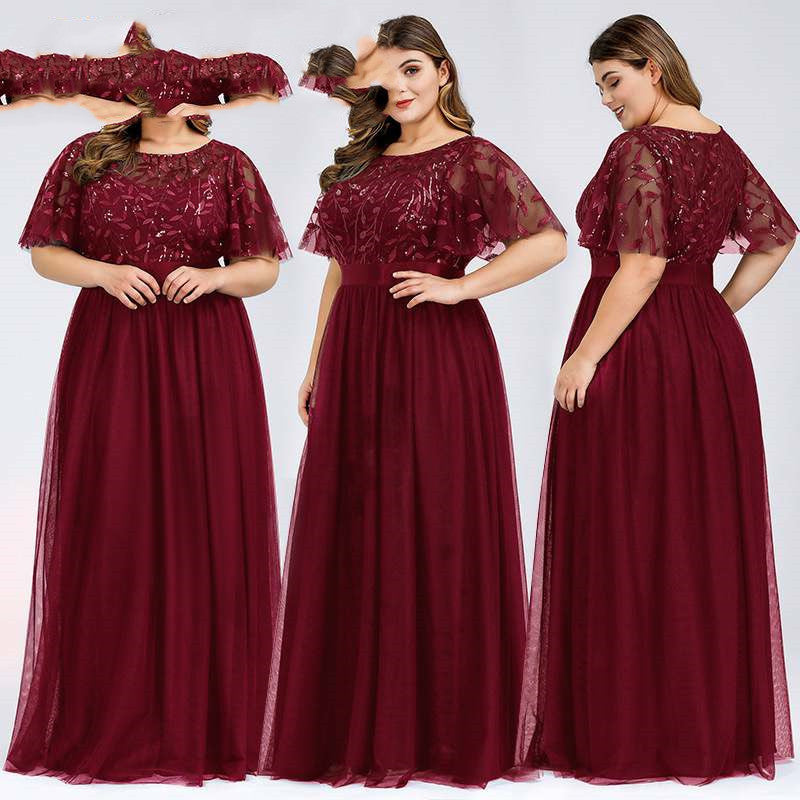 Fat Women High Sequins Mesh Long Dress 9XL