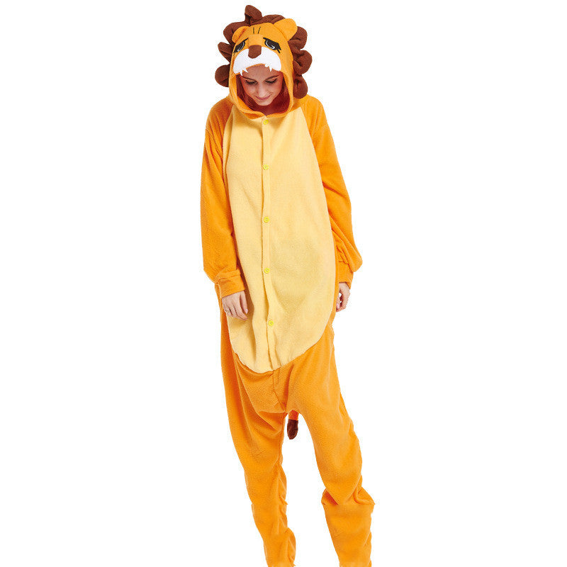 Lovers Halloween Lion King Cartoon Animal One-Piece Pajamas Lovers Autumn And Winter Thick Home Clothes Simba Performance Costume by http://Loyshop.shop