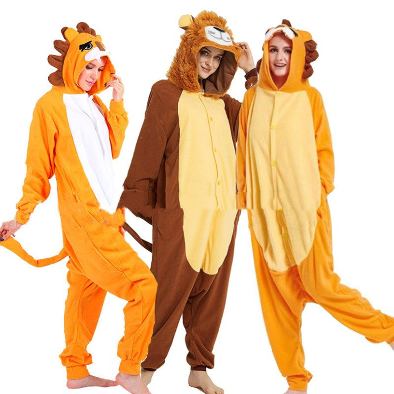 Lovers Halloween Lion King Cartoon Animal One-Piece Pajamas Lovers Autumn And Winter Thick Home Clothes Simba Performance Costume by http://Loyshop.shop