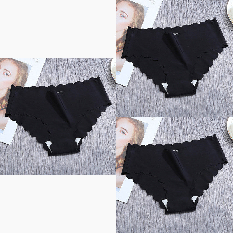 Ruffle Ice Silk Underwear Women's Girls Shorts Package Seamless Underwear Smooth Satin Ladies Underwear Set