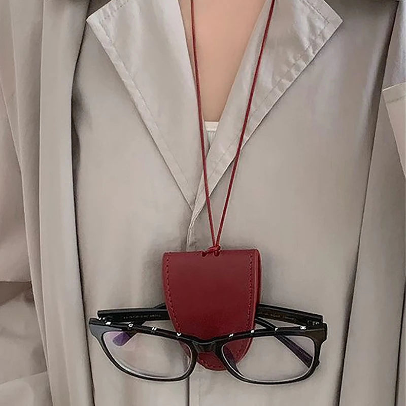 Simple Personalized Multifunctional Leather Sunglasses Clip Organizer Necklace Creative Cute Pouch Pendant Sweater Chain Jewelry