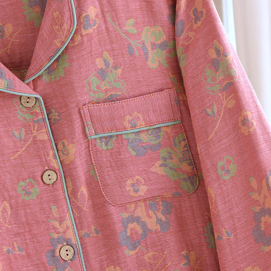 New Polo Collar Pajamas High-end Home Wear Vintage Yarn-dyed Popular Women's Pajama Suit