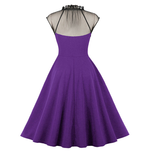 Women's Mesh Stitching Flying Sleeves Elegance Retro Dress