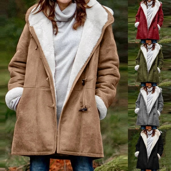 Winter Button Coat Fashion Warm Hooded Jacket With Pockets Women's Clothing - Http:// Lolyshop.shop