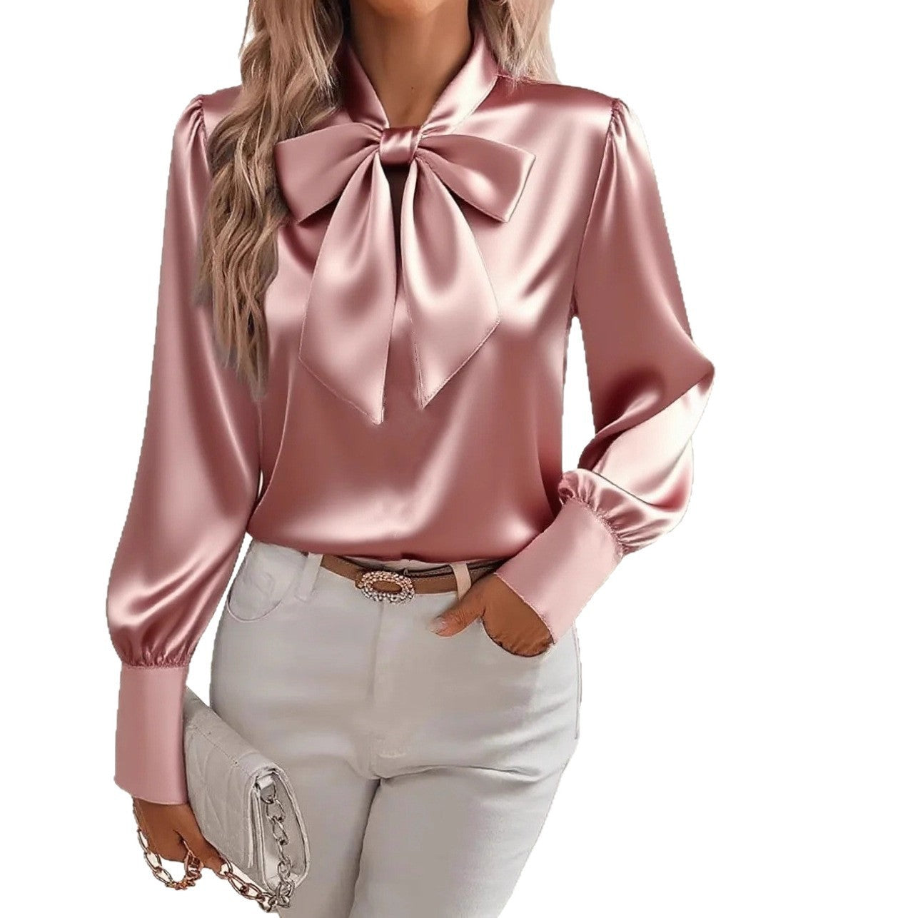 Bow-tie Blouse Fashion Commuting Lace-up Pullover Long-sleeved Top Women's Clothing