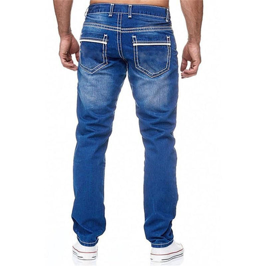 Men Jeans With Pockets Straight Pants Business Casual Daily Streetwear Trousers Men's Clothing by http://Lolyshop.shop