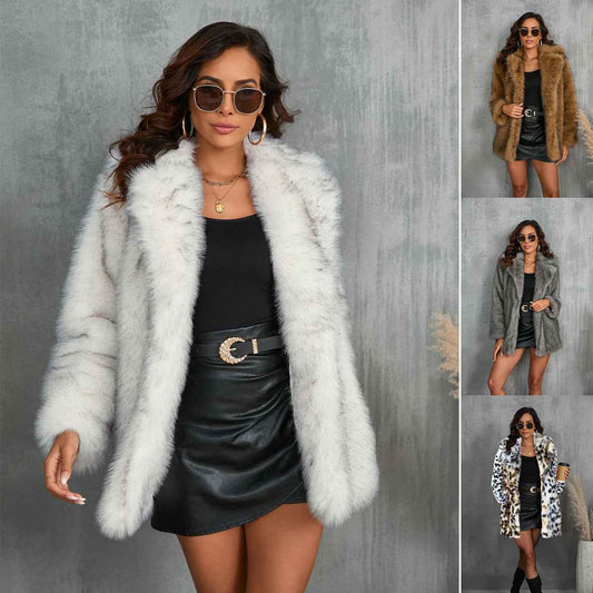 Winter Coat Warm Lapel Long Fluffy Faux Fur Coat Women Loose Long Sleeve Jacket Outerwear Clothing