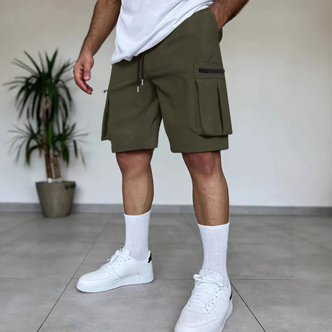 Summer new solid-color high-quality short men's casual mountain-style multi-pocket shorts, workwear lightweight capcropped pants - Http:// Lolyshop.shop