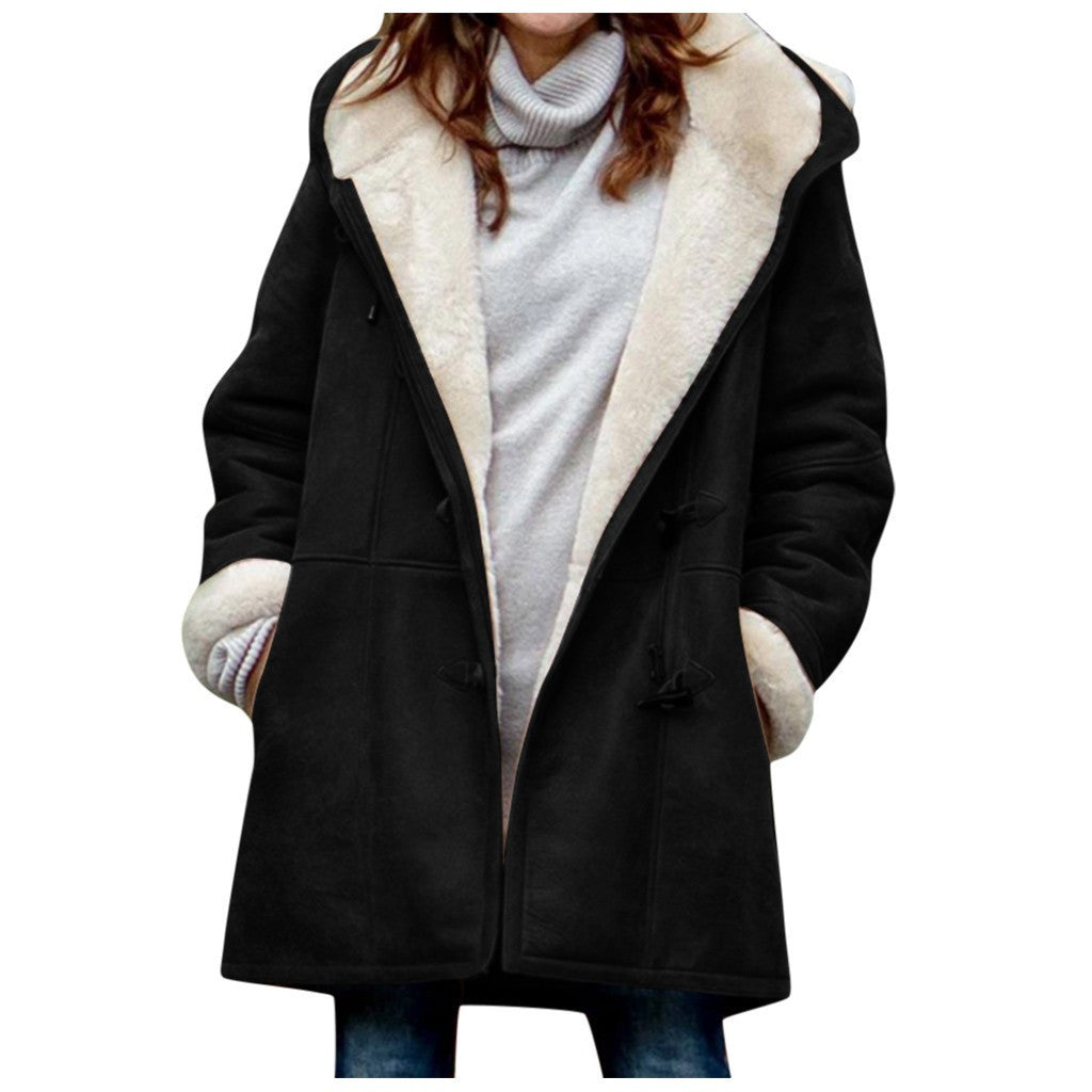 Winter Button Coat Fashion Warm Hooded Jacket With Pockets Women's Clothing - Http:// Lolyshop.shop