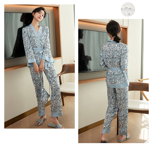 Long Sleeve Ice Silk Classic Style Silk Sexy Home Wear Can Be Worn Outside