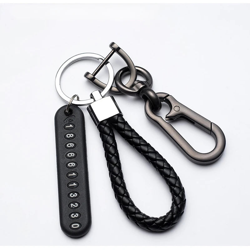 Trendy DIY Mobile Phone Number Plate Pendant Keychain for Men Punk Simple Woven Leather Rope Anti-lost Car Key Chain Accessories - Http:// Lolyshop.shop