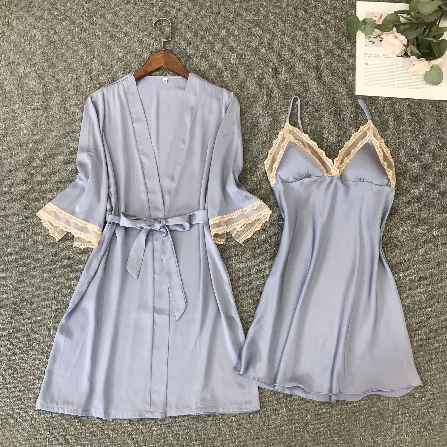 Sexy V-Neck Pajamas Two-Piece Ice Ribbon Chest Pad Pajamas Wear by http://Lolyshop.shop