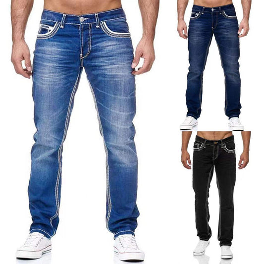 Men Jeans With Pockets Straight Pants Business Casual Daily Streetwear Trousers Men's Clothing by http://Lolyshop.shop