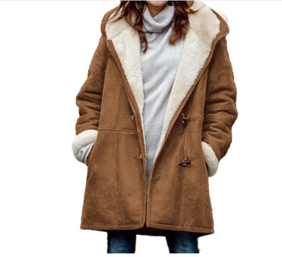 Winter Button Coat Fashion Warm Hooded Jacket With Pockets Women's Clothing - Http:// Lolyshop.shop