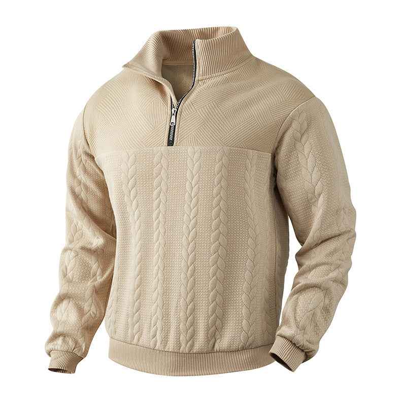 Men's Jacquard Fall Winter Long-sleeved Warm Pullover Hoodies Quarter-Zip Design Fashion Tops