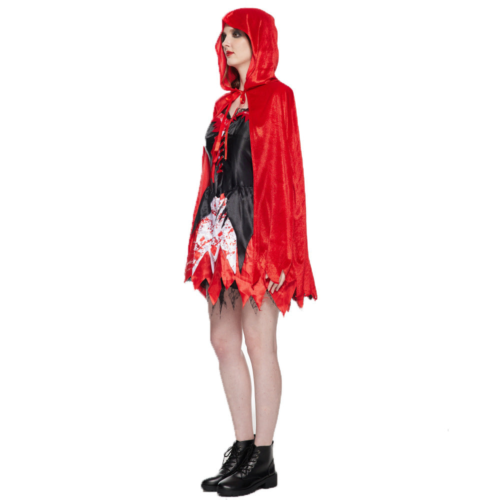 Spot Halloween New Classic Little Red Riding Hood Cosplay Clothes Bloodstain Horror Performance Costumes Witch Suit Dress by http://Loyshop.shop