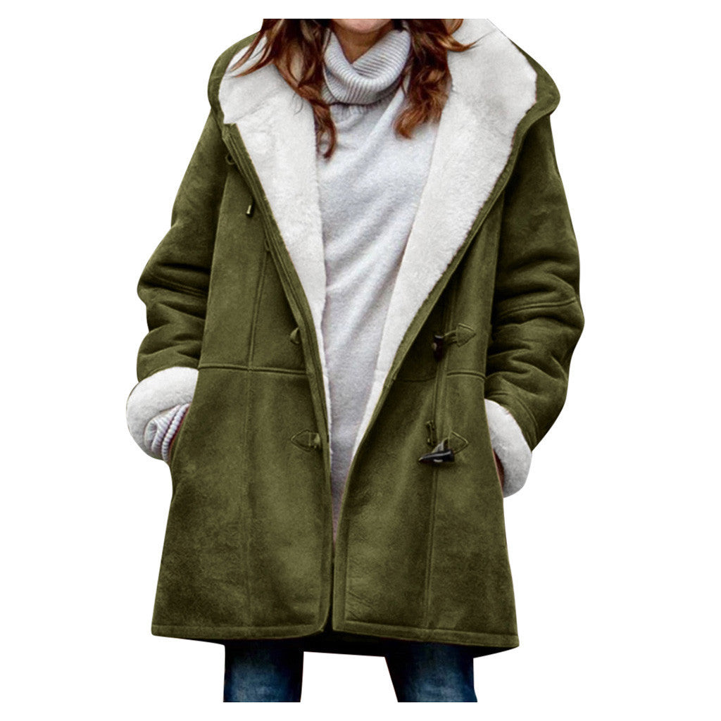 Winter Button Coat Fashion Warm Hooded Jacket With Pockets Women's Clothing - Http:// Lolyshop.shop