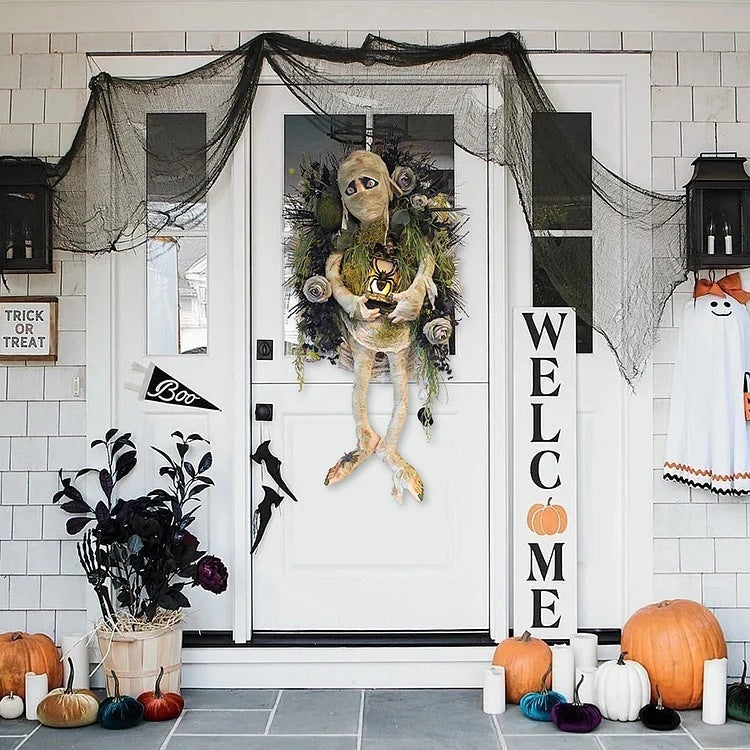 Mummy Halloween Wreath Door Pendant Haunted House Decoration Portable Ghost Festival Horror Wreath Party Supplies Decoration by http://Loyshop.shop
