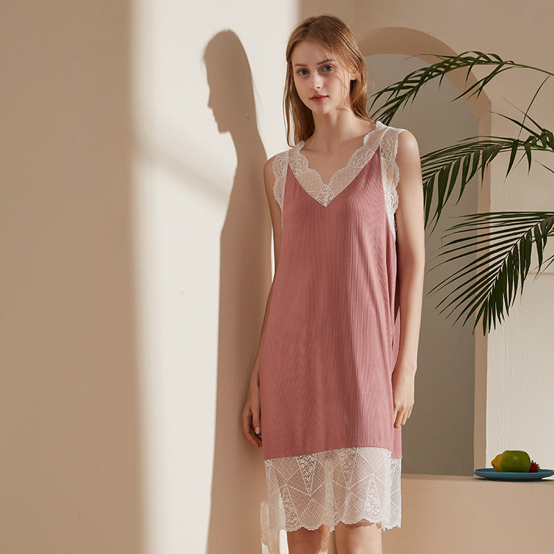 Mid-length Lace Sleeping Modal Cotton Homewear by http://Lolyshop.shop