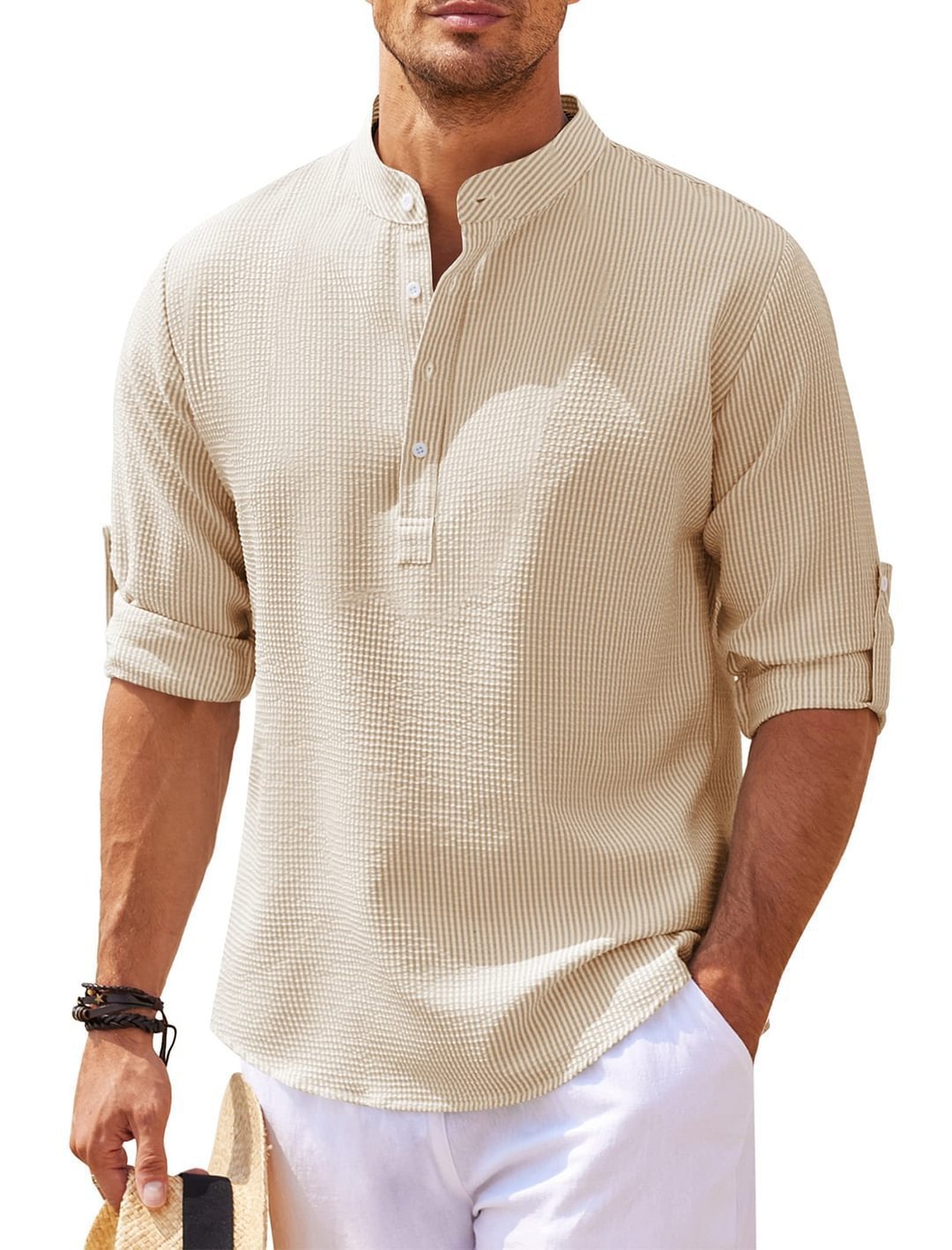 Stand Collar Button Shirt Summer Pineapple Texture Shirt Casual Top Men's Clothing by http://Lolyshop.shop