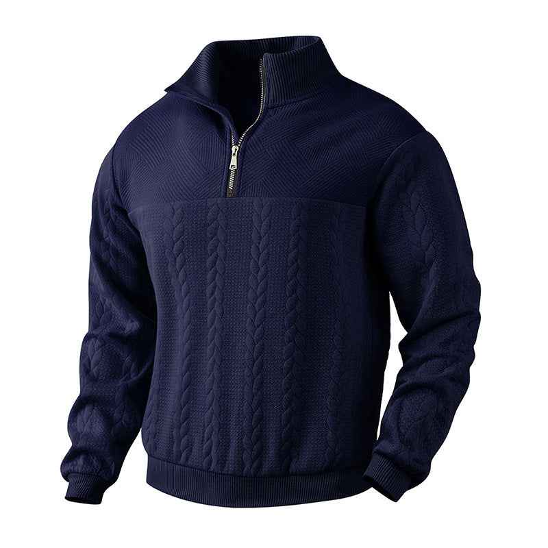 Men's Jacquard Fall Winter Long-sleeved Warm Pullover Hoodies Quarter-Zip Design Fashion Tops