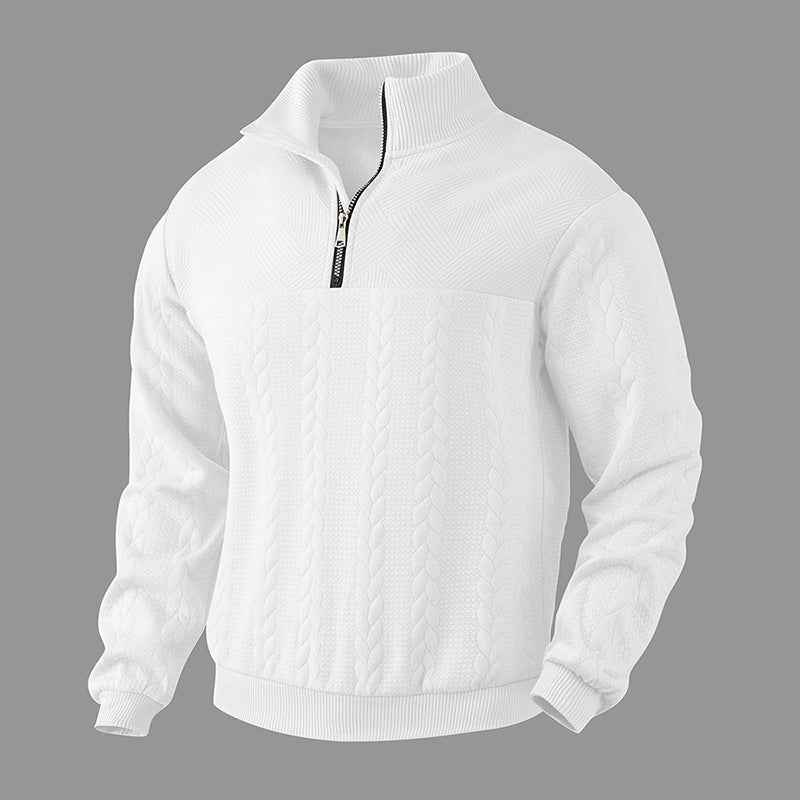 Men's Jacquard Fall Winter Long-sleeved Warm Pullover Hoodies Quarter-Zip Design Fashion Tops