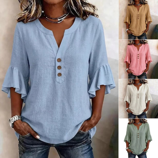 Solid Casual Loose Blouses For Women Fashion Summer Vintage Women's Oversized Shirts And Blouses Elegant Youth Female Tops https://Lolyshop.shop