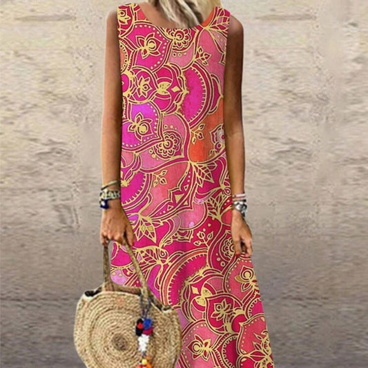 Printed Round Neck Dress Home Dress