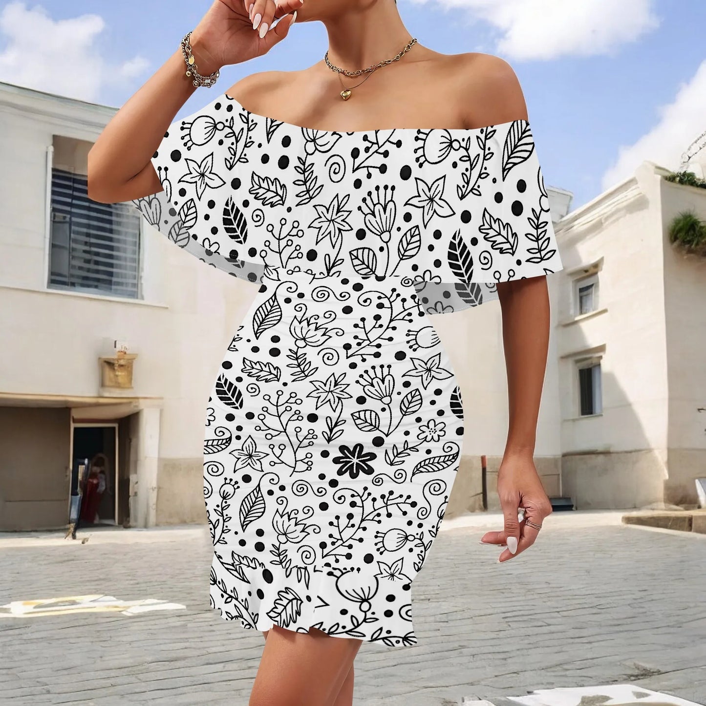 Women's 2025 Spring/Summer New Customized Casual Loose Swinging Collar Shoulder Printed Flower Strap Dress by http:// Lolyshop.shop