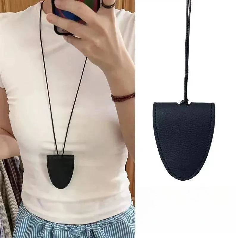 Simple Personalized Multifunctional Leather Sunglasses Clip Organizer Necklace Creative Cute Pouch Pendant Sweater Chain Jewelry